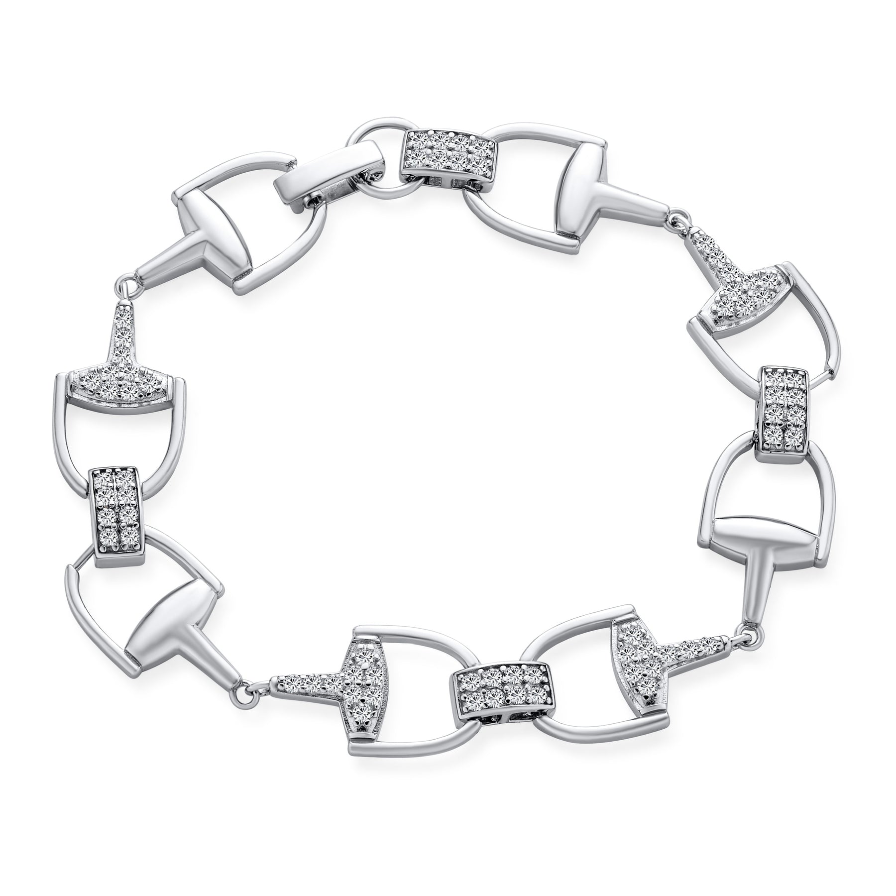 Equestrian Snaffle Horse bit Bracelet CZ Pave Accent .925 Sterling Silver