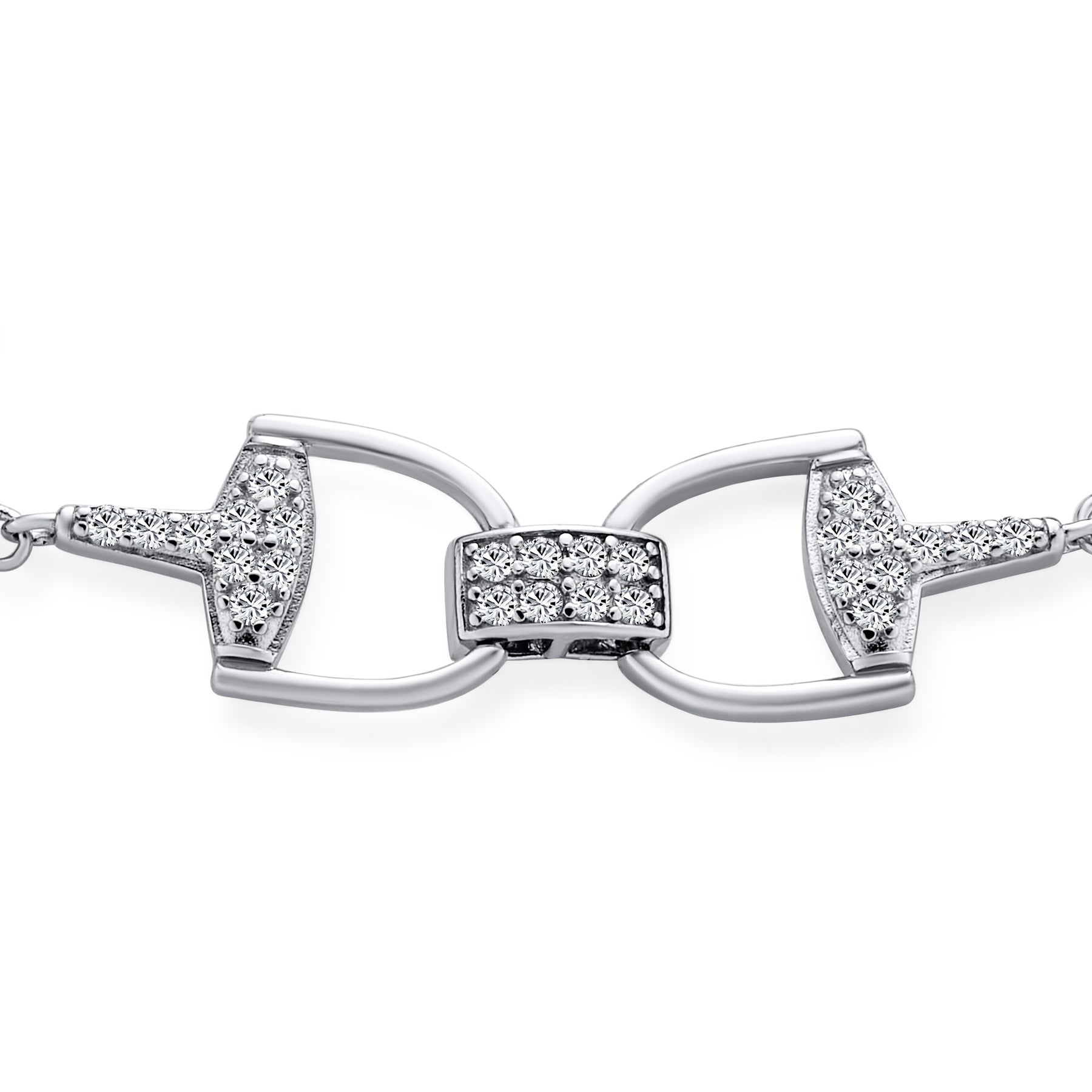 Equestrian Snaffle Horse bit Bracelet CZ Pave Accent .925 Sterling Silver
