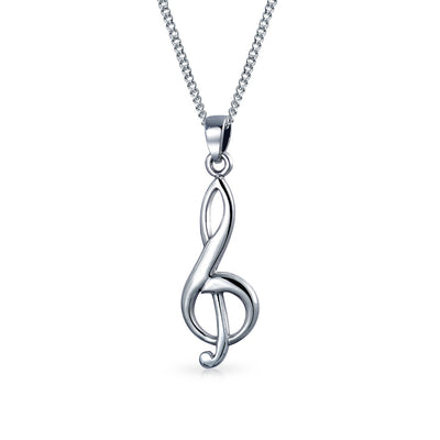 Musician Treble Music Note Earrings Stud & Pendant Necklace Silver Jewelry Set