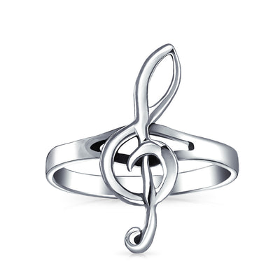 Silver Ring with Treble Clef Note Design Sterling Thin Band for Music Lovers