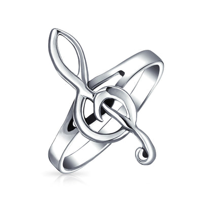 Silver Ring with Treble Clef Note Design Sterling Thin Band for Music Lovers