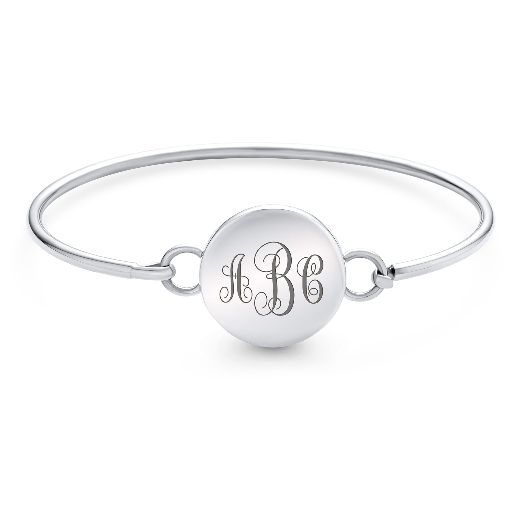 Monogram Bangle Bracelet .925 Sterling Silver Disc For Initials Hinge Closure
