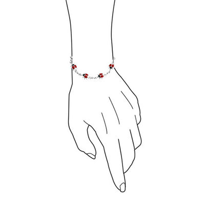Good Luck Chain Link Bracelet Red Ladybugs Charms Sterling Silver 7-7.5 Inch