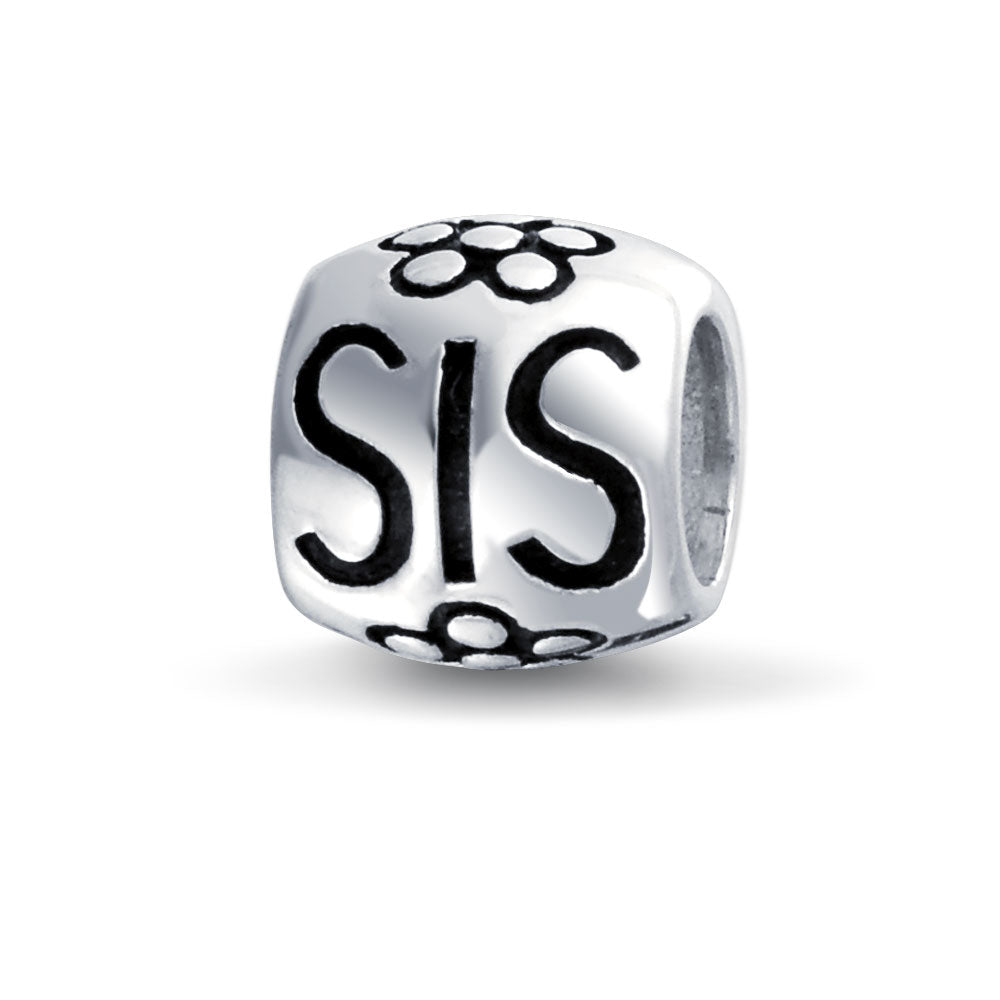 Sterling Silver Floral Filigree Bouquet Flower Heart Love Sorority Sister Word SIS Charm Bead (Set)