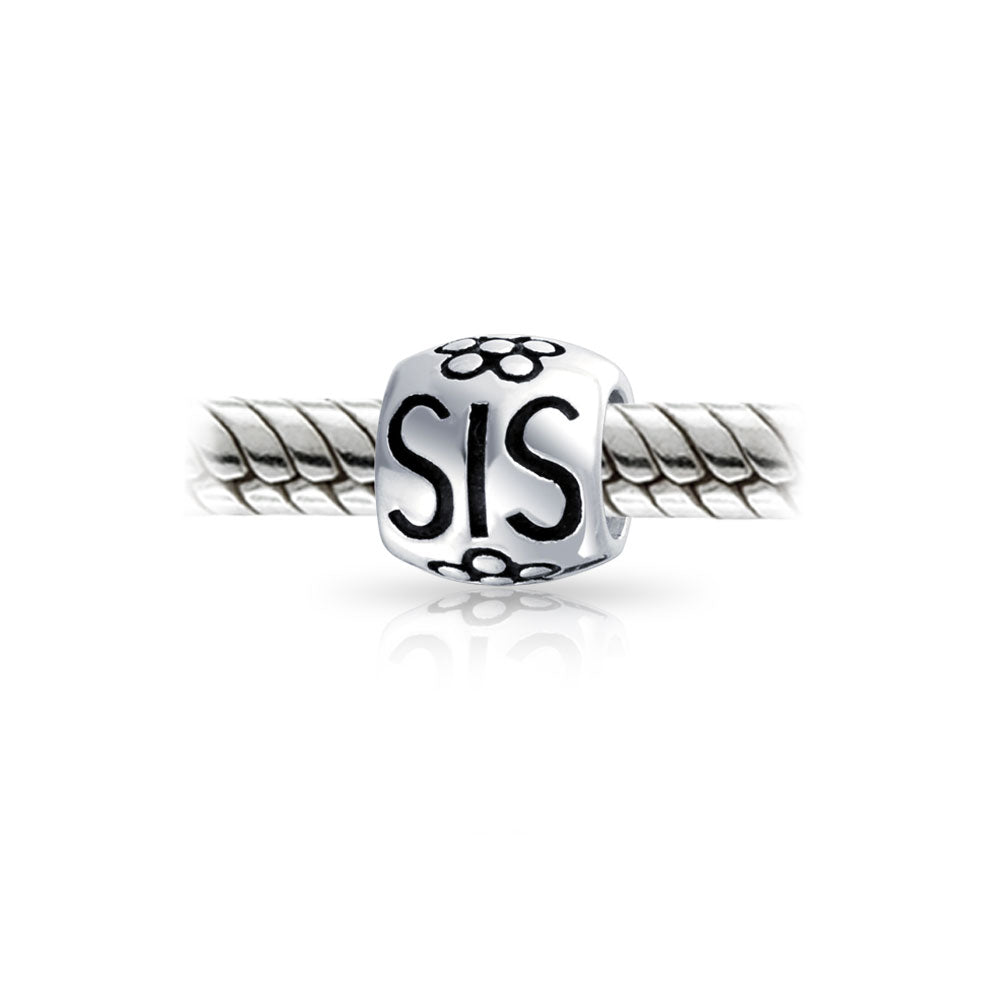 Sterling Silver Floral Filigree Bouquet Flower Heart Love Sorority Sister Word SIS Charm Bead (Set)