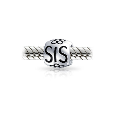 Set of 2 SIS and Heart Flower Filigree Round Bouquet Barrel Charm Bead Silver
