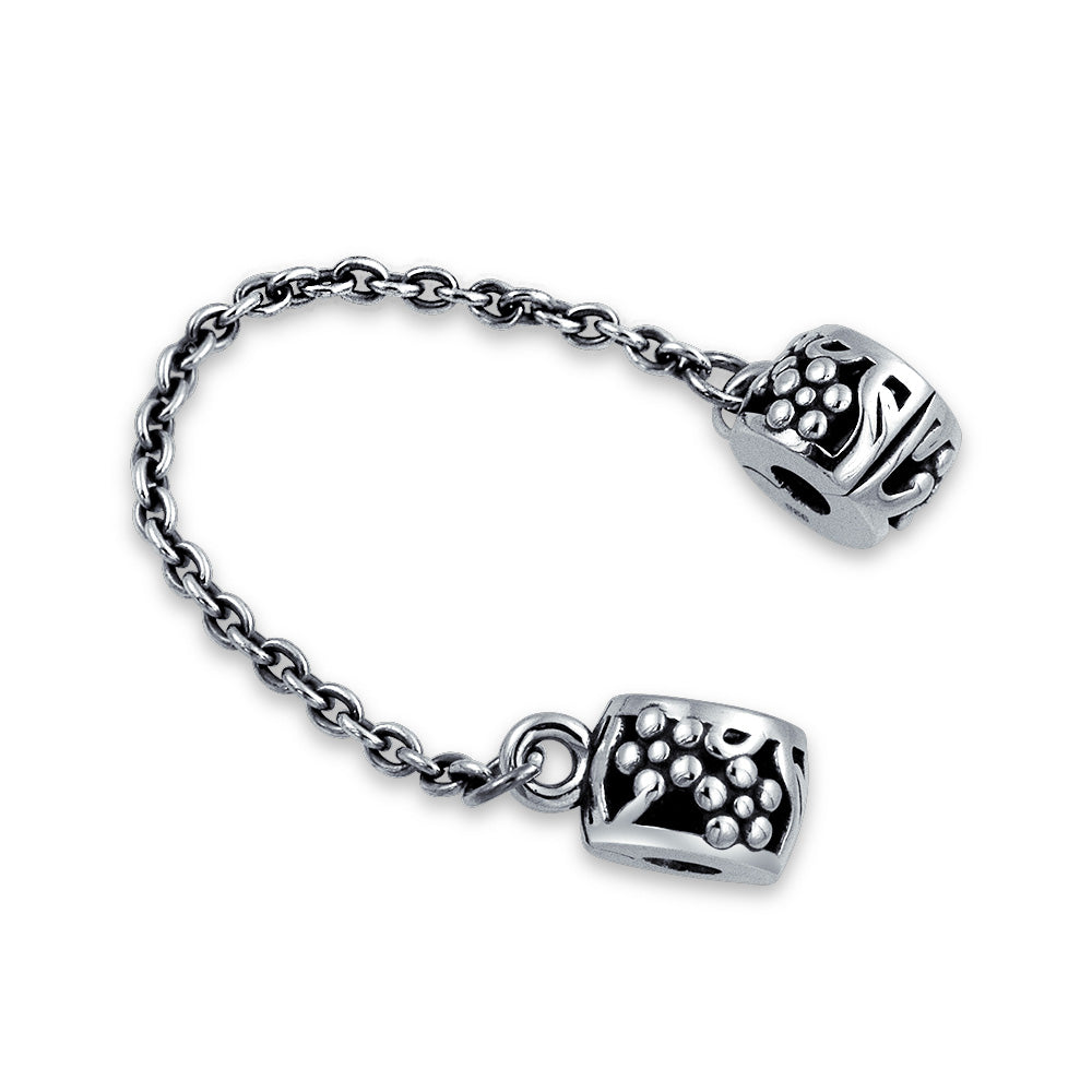 .925 Sterling Silver Double Safety Chain Spacer Stopper Daisy Flower Charm Bead for Bracelet