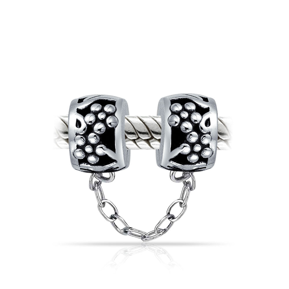.925 Sterling Silver Double Safety Chain Spacer Stopper Daisy Flower Charm Bead for Bracelet