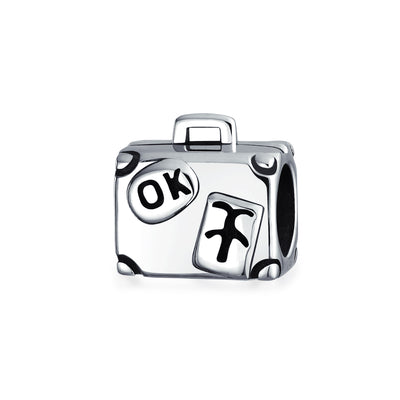 Set of 2 Vacation Travel Suitcase Luggage & Egyptian Pyramid Charm Bead Silver