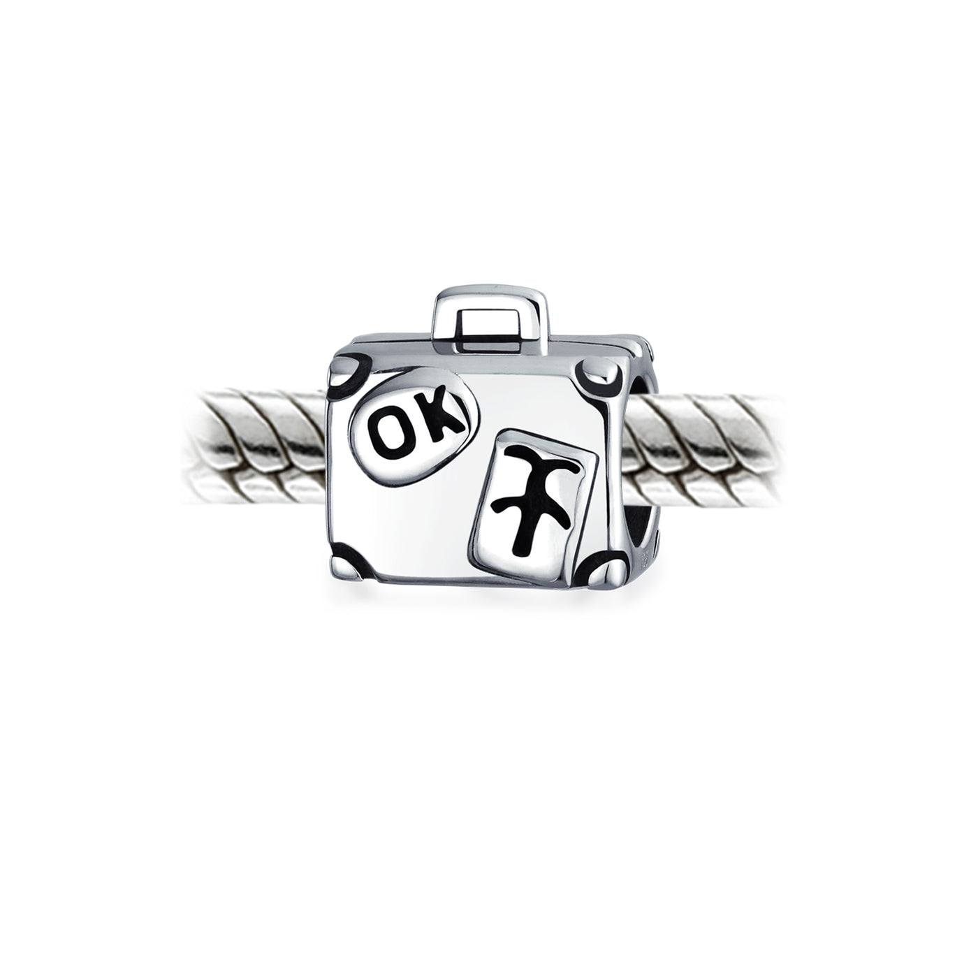 Set of 2 Vacation Travel Suitcase Luggage & Egyptian Pyramid Charm Bead Silver