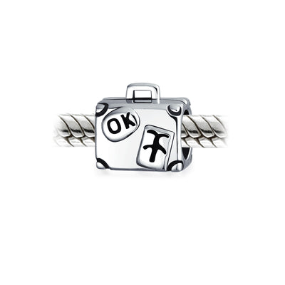 Set of 2 Vacation Travel Suitcase Luggage & Egyptian Pyramid Charm Bead Silver
