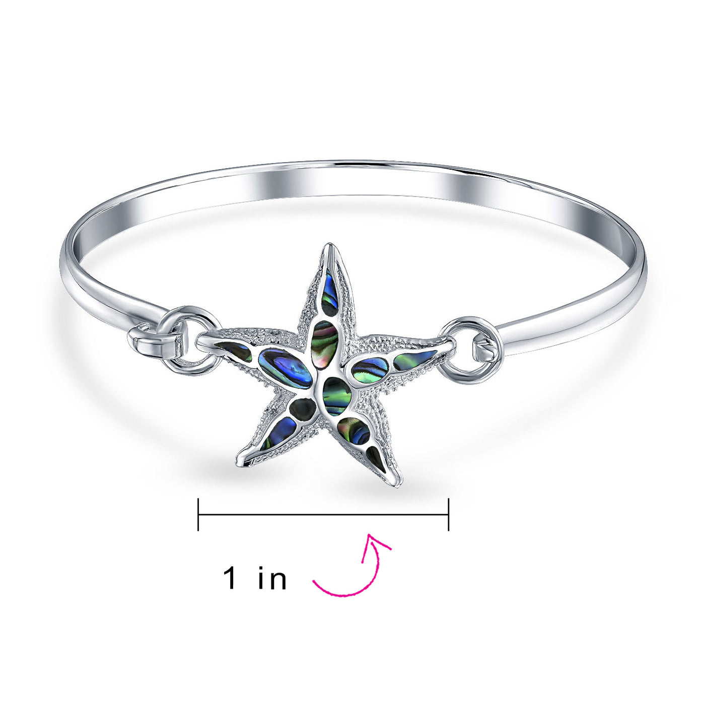 Nautical Beach Starfish Abalone Shell Bangle Bracelet Sterling Silver