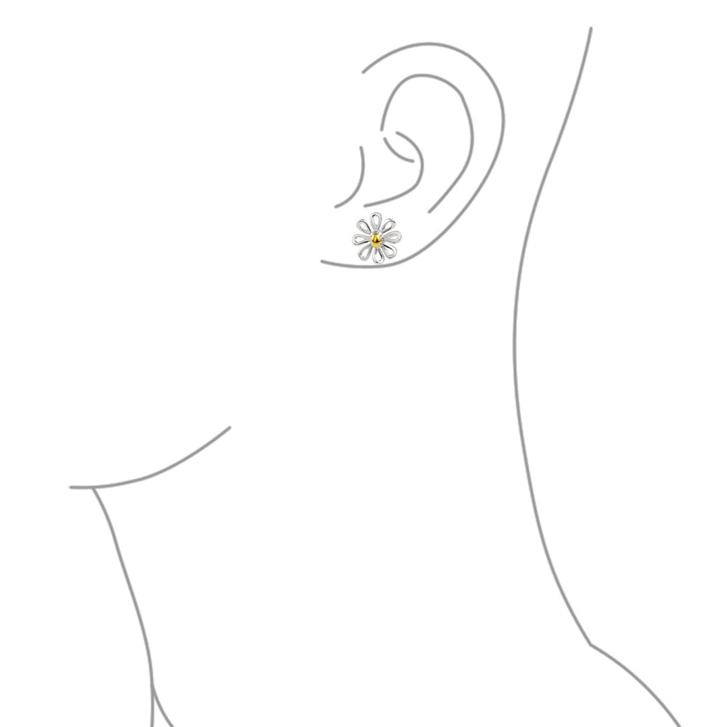 Daisy Pendant Necklace and Stud Earrings Jewelry Set Gold Plated Sterling Silver