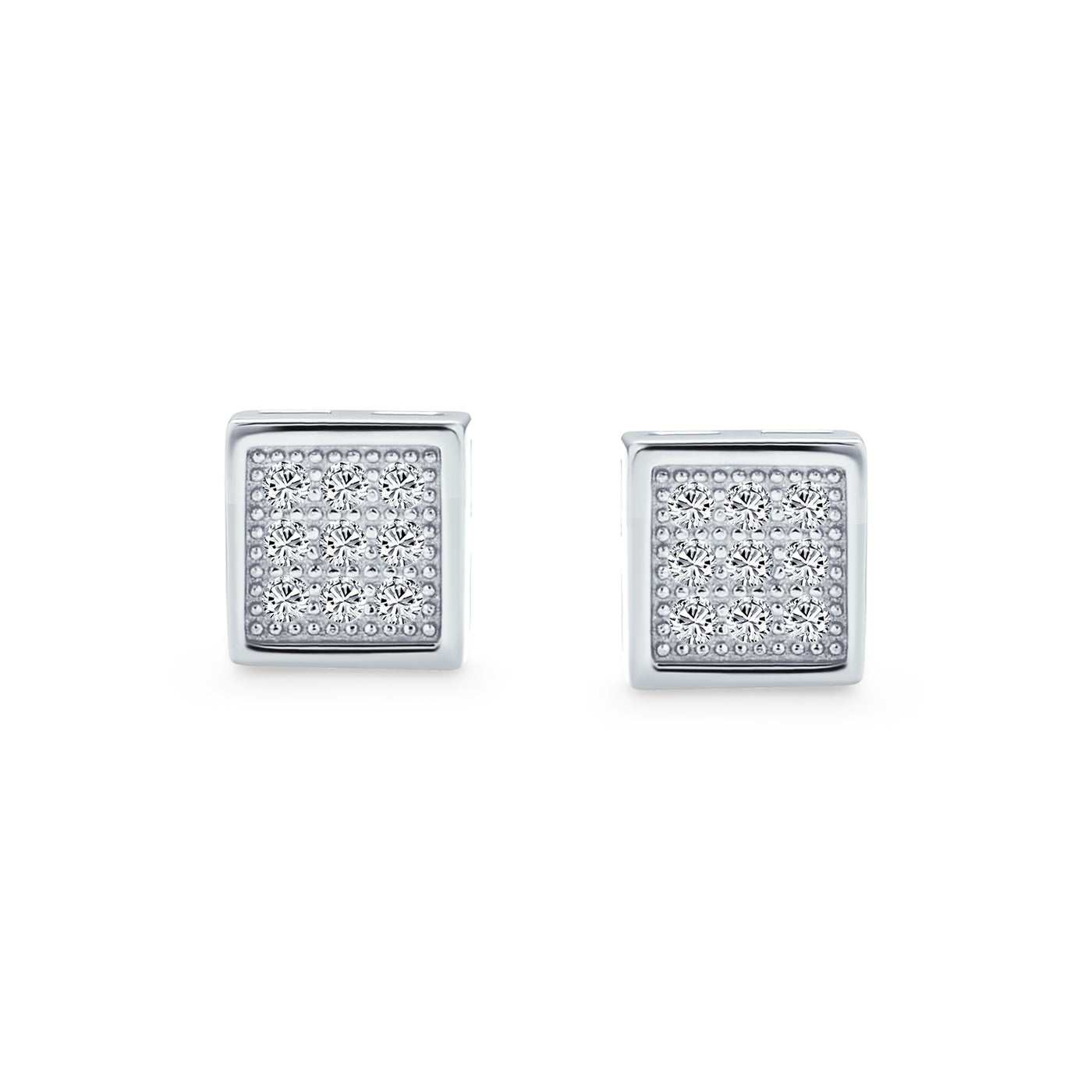 Set of 2 Geometric Square CZ Stud Earrings Gold Sterling Silver