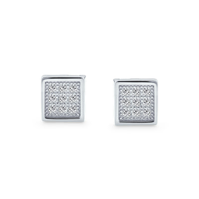 Set of 2 Geometric Square CZ Stud Earrings Gold Sterling Silver