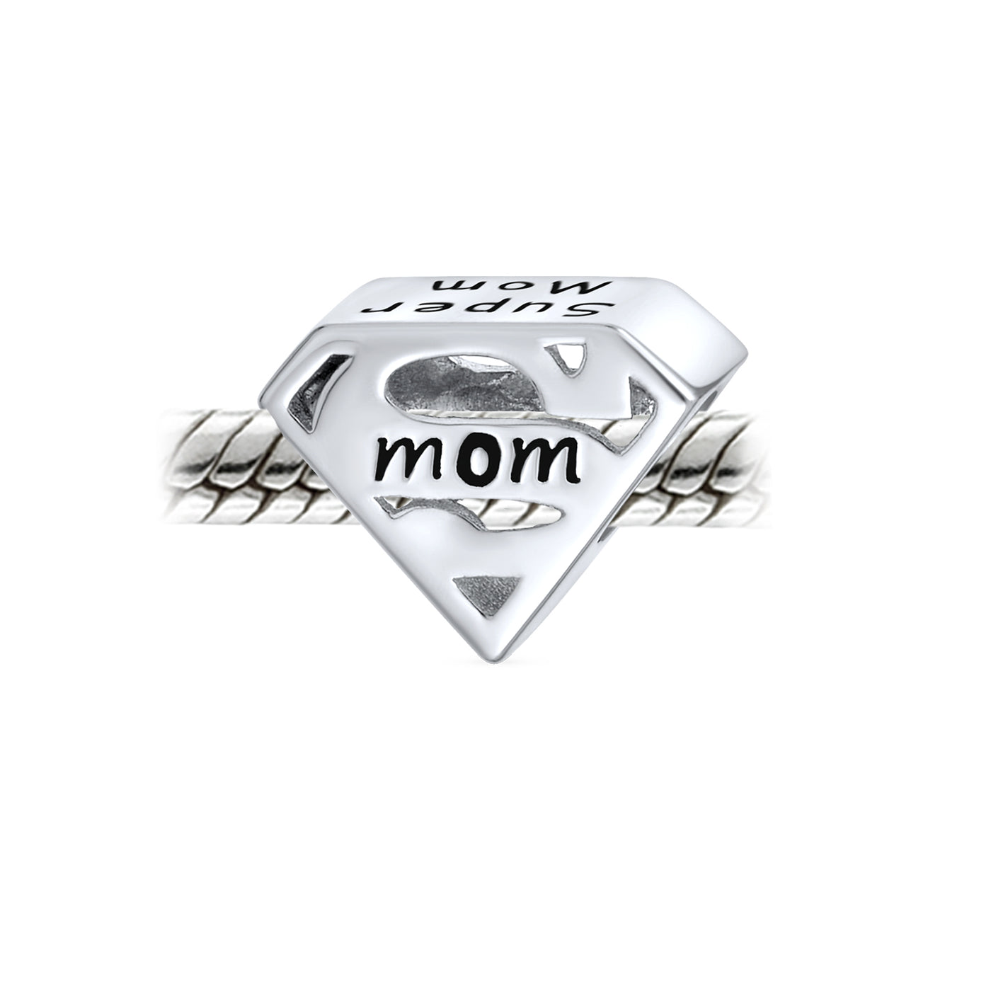 Set of 2 Mother's Day SUPER MOM and BFF Friendship Charm Bead Sterling Silver