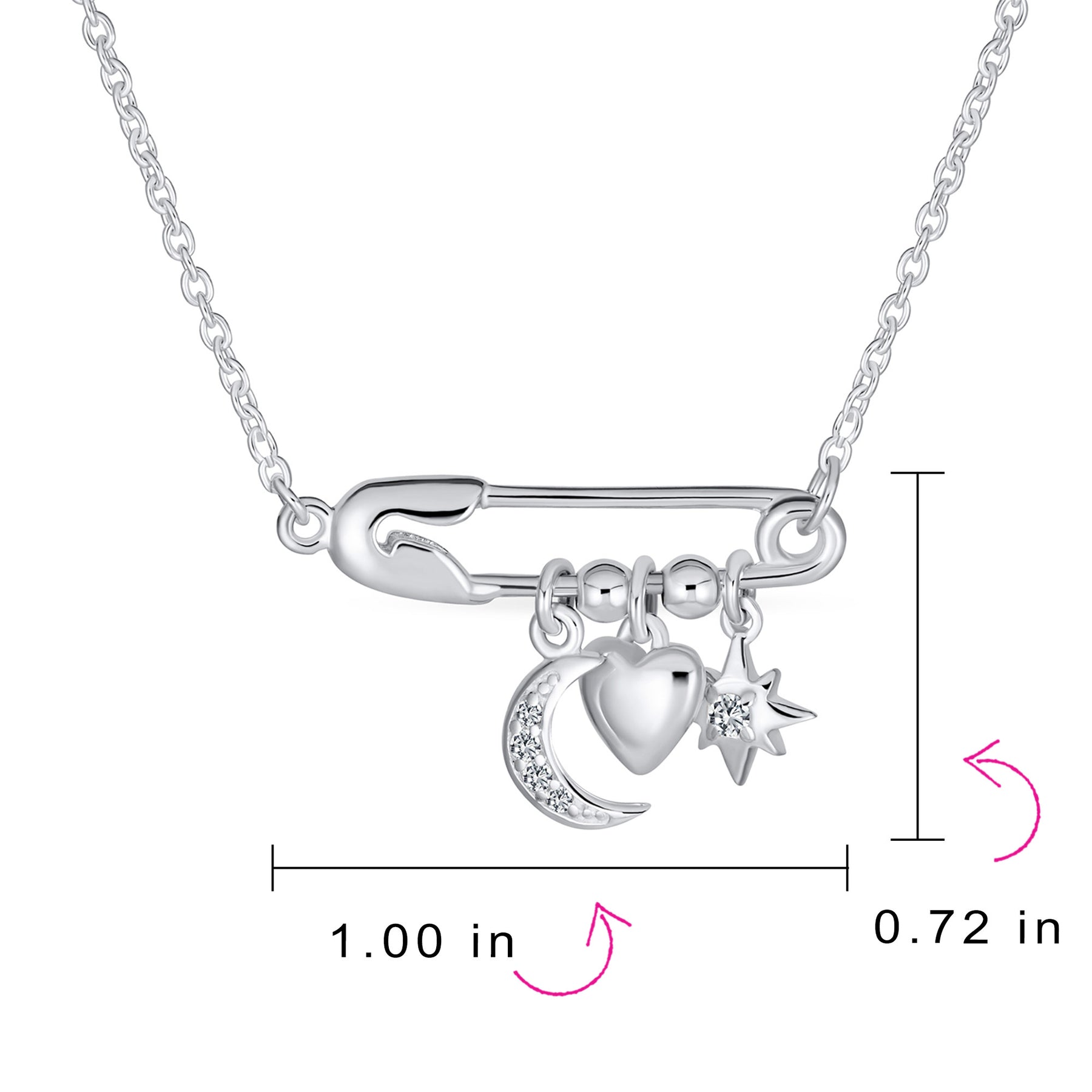 Support Symbol CZ Accent Moon Heart Star Charms Pendant Necklace Sterling Silver