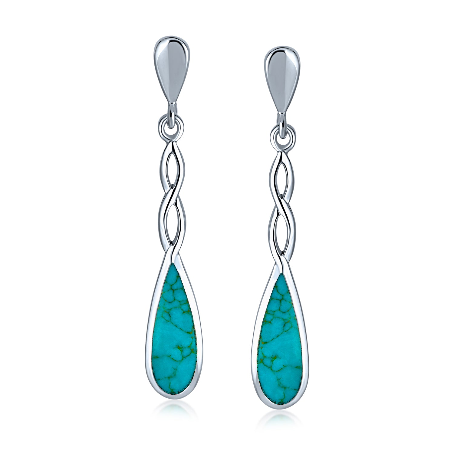 Sterling Silver Turquoise Concho Flower & Infinity Twist Teardrop Dangle Earrings (Set of 2)