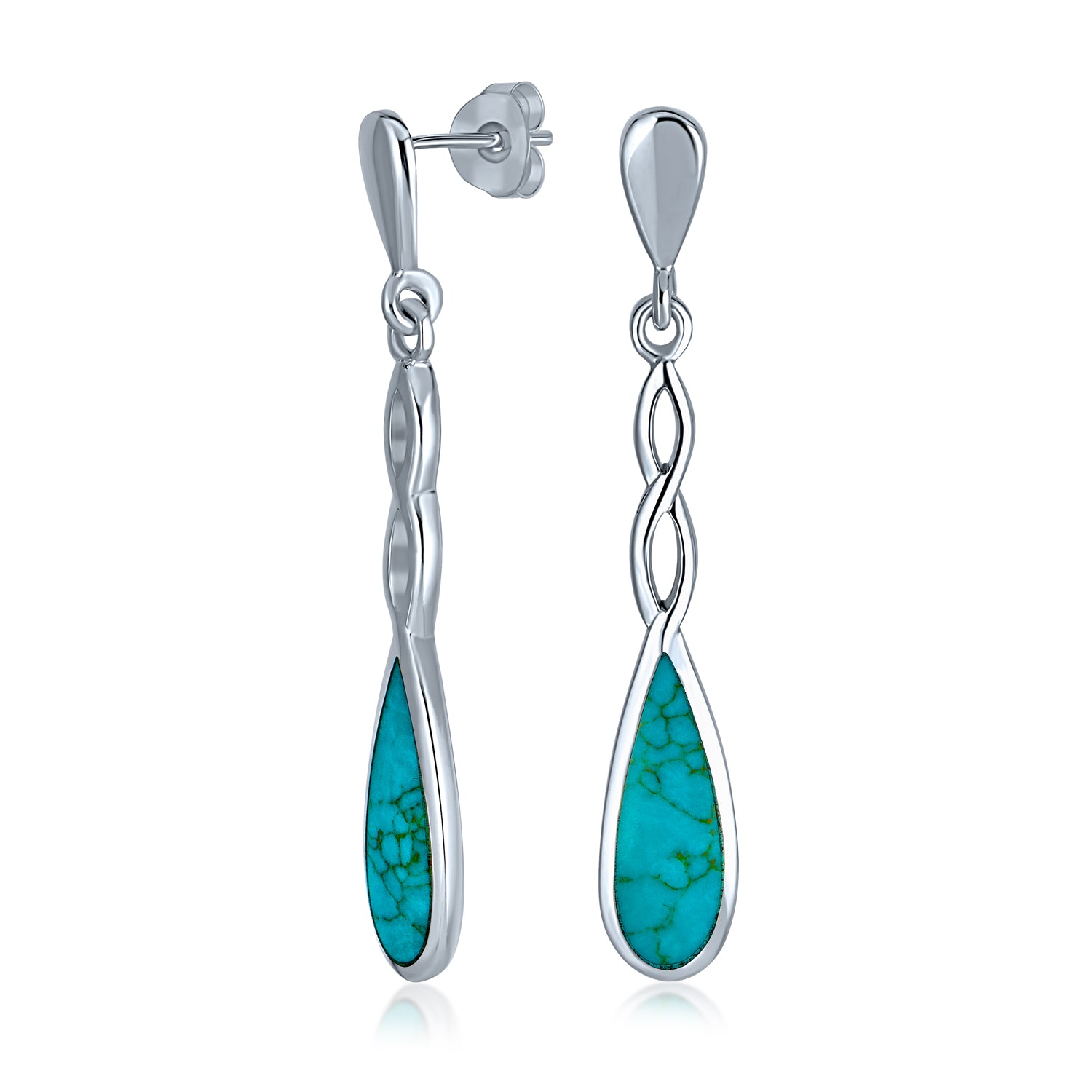 Sterling Silver Turquoise Concho Flower & Infinity Twist Teardrop Dangle Earrings (Set of 2)