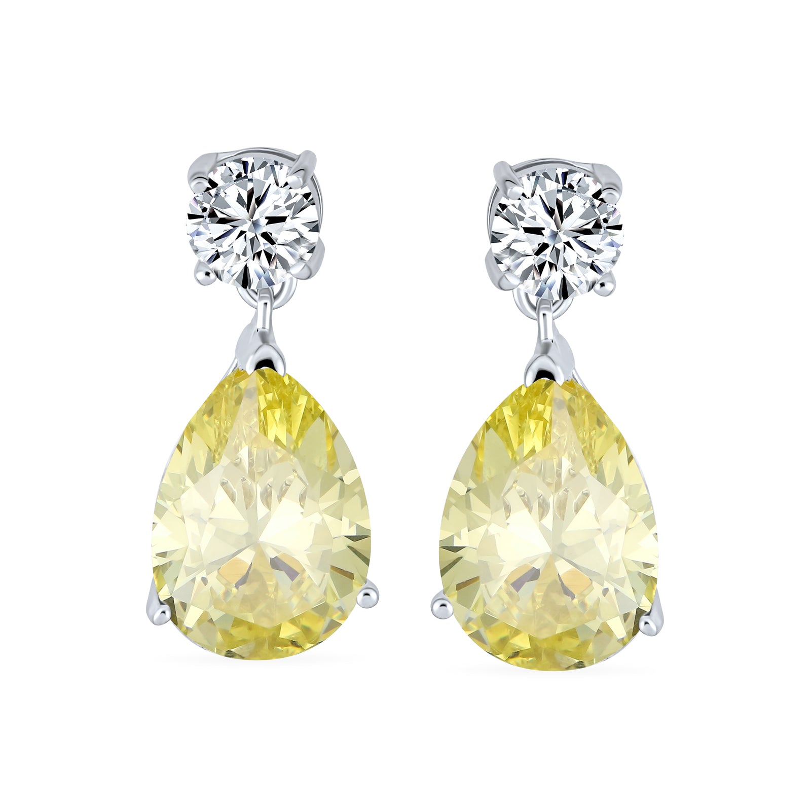 Bridal CZ Dangle Chandelier Earrings 14K Gold Plated Silver
