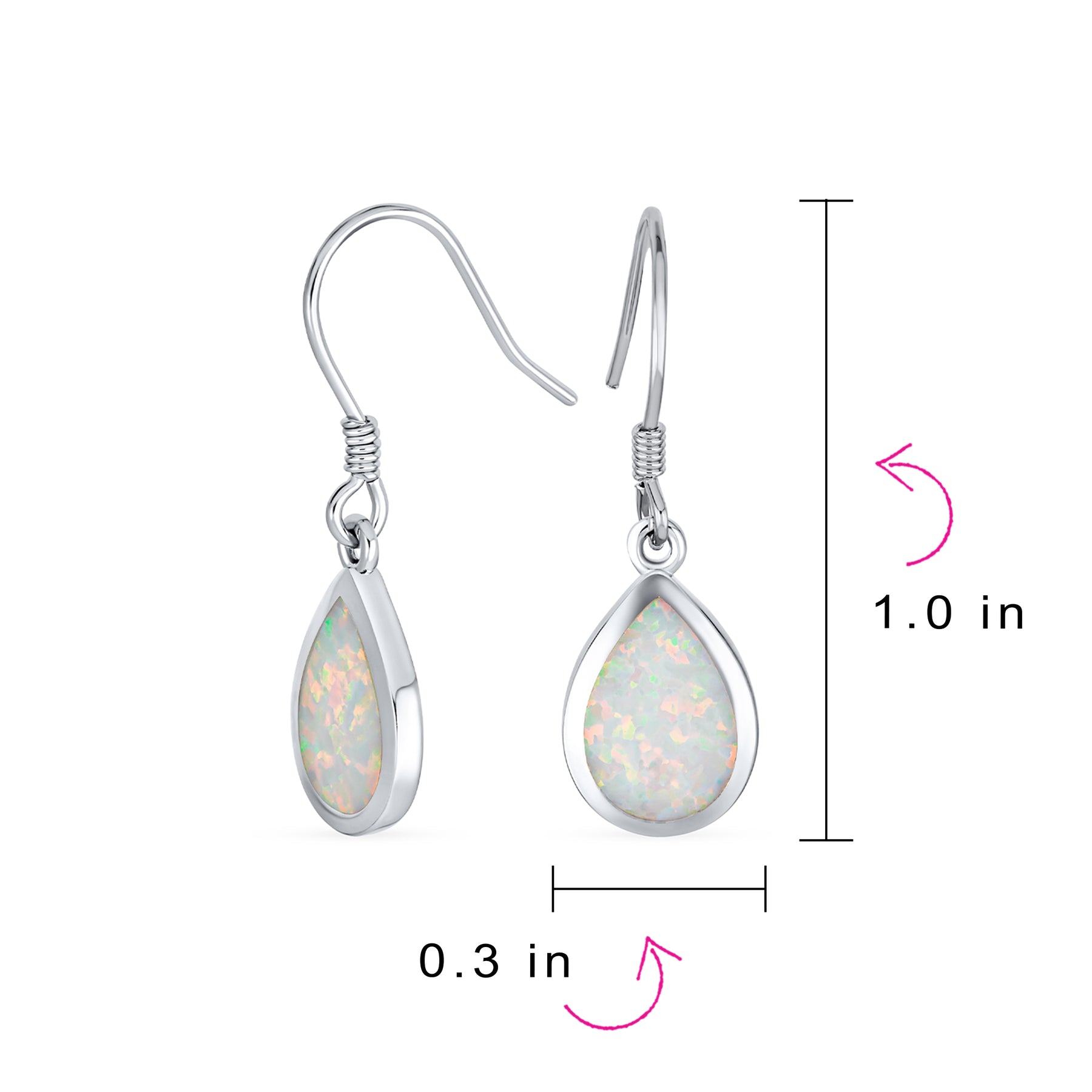 Dangle Gemstone Earrings Iridescent Opal Teardrop in Sterling Silver
