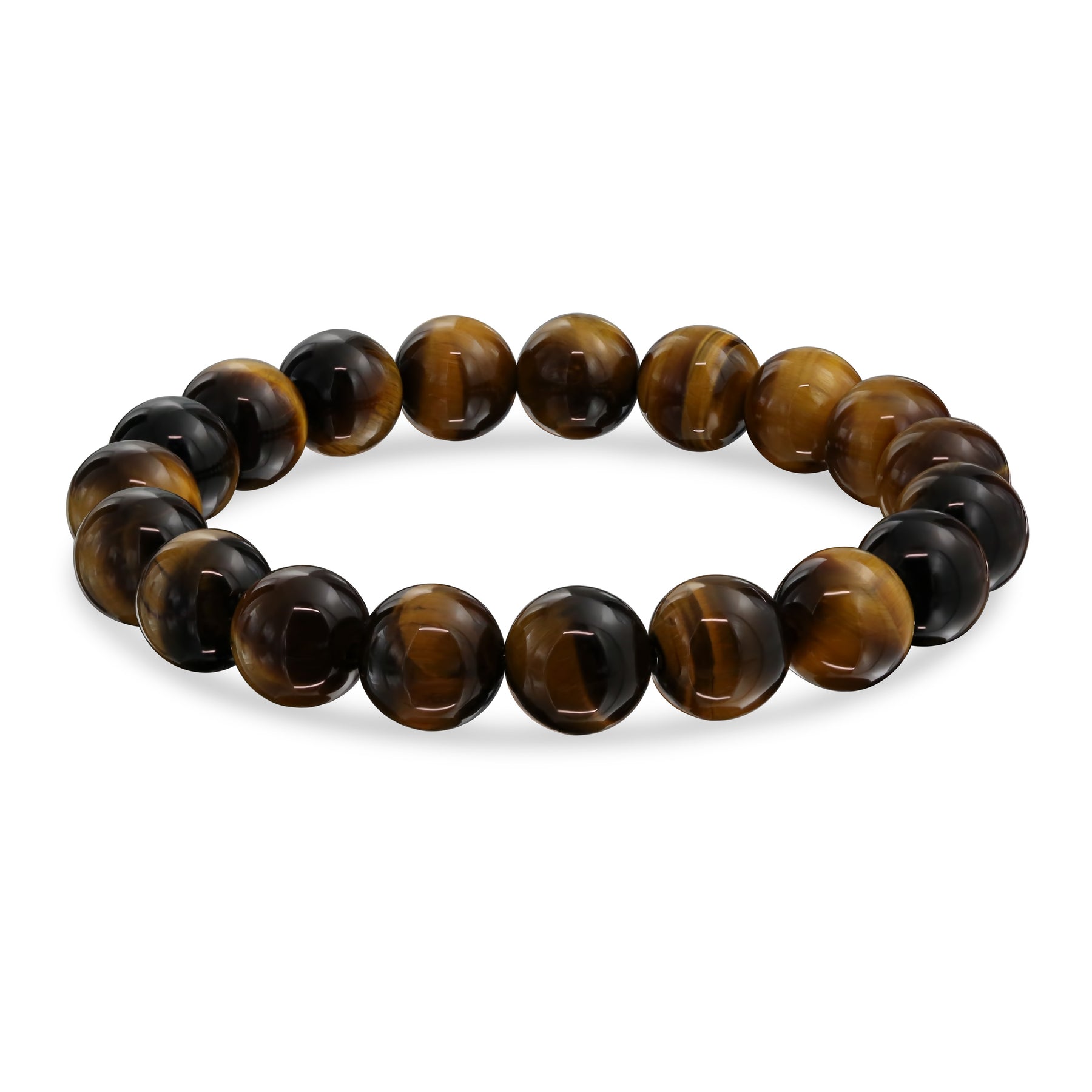 Brown Tiger Eye Black Onyx Hamsa Hand Gemstone Bead Stackable Stretch Bracelet Set of 3 Gold Plated