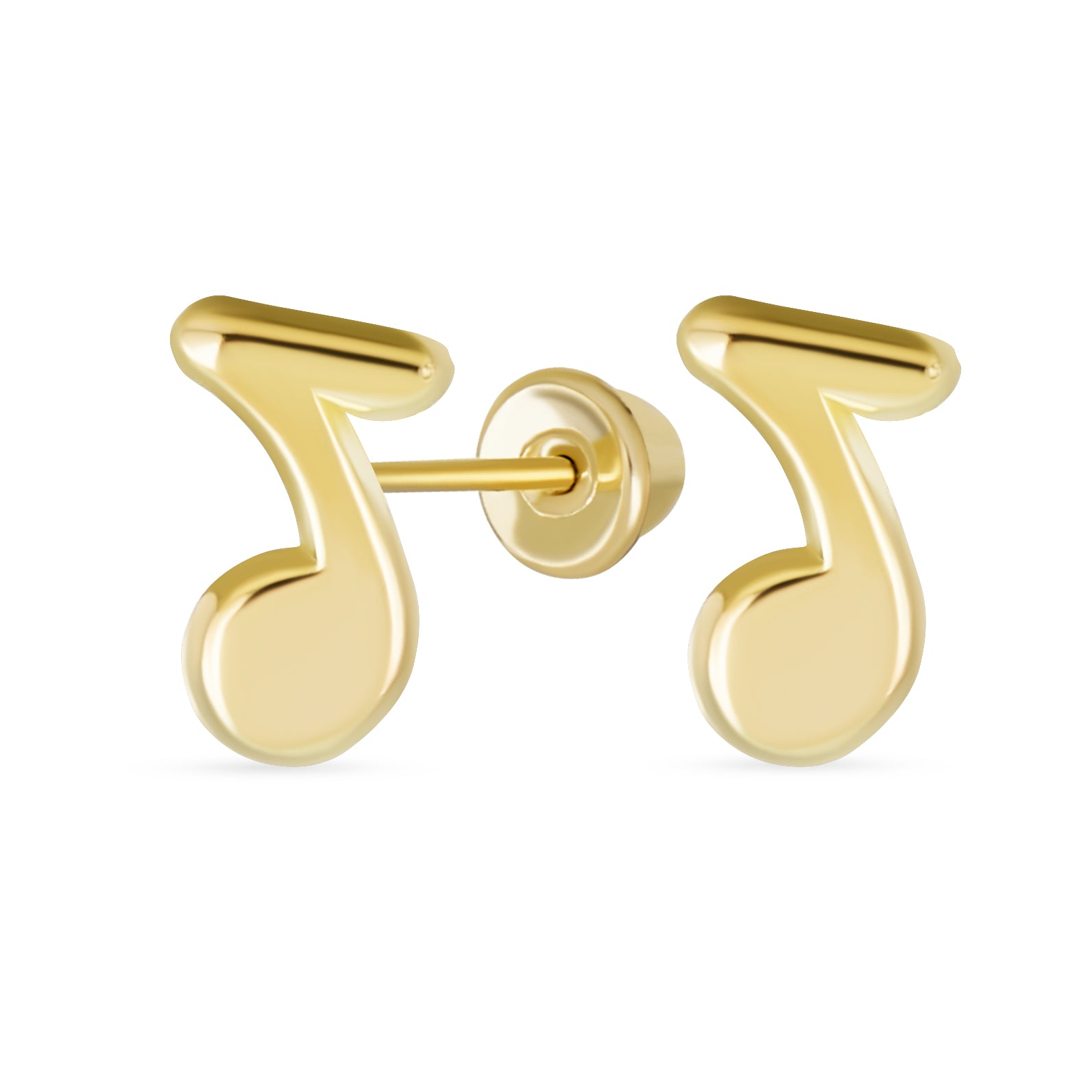 Tiny 14K Yellow Gold Entertainer Music Notes Stud Earrings For Musician Teacher Student Screw Back