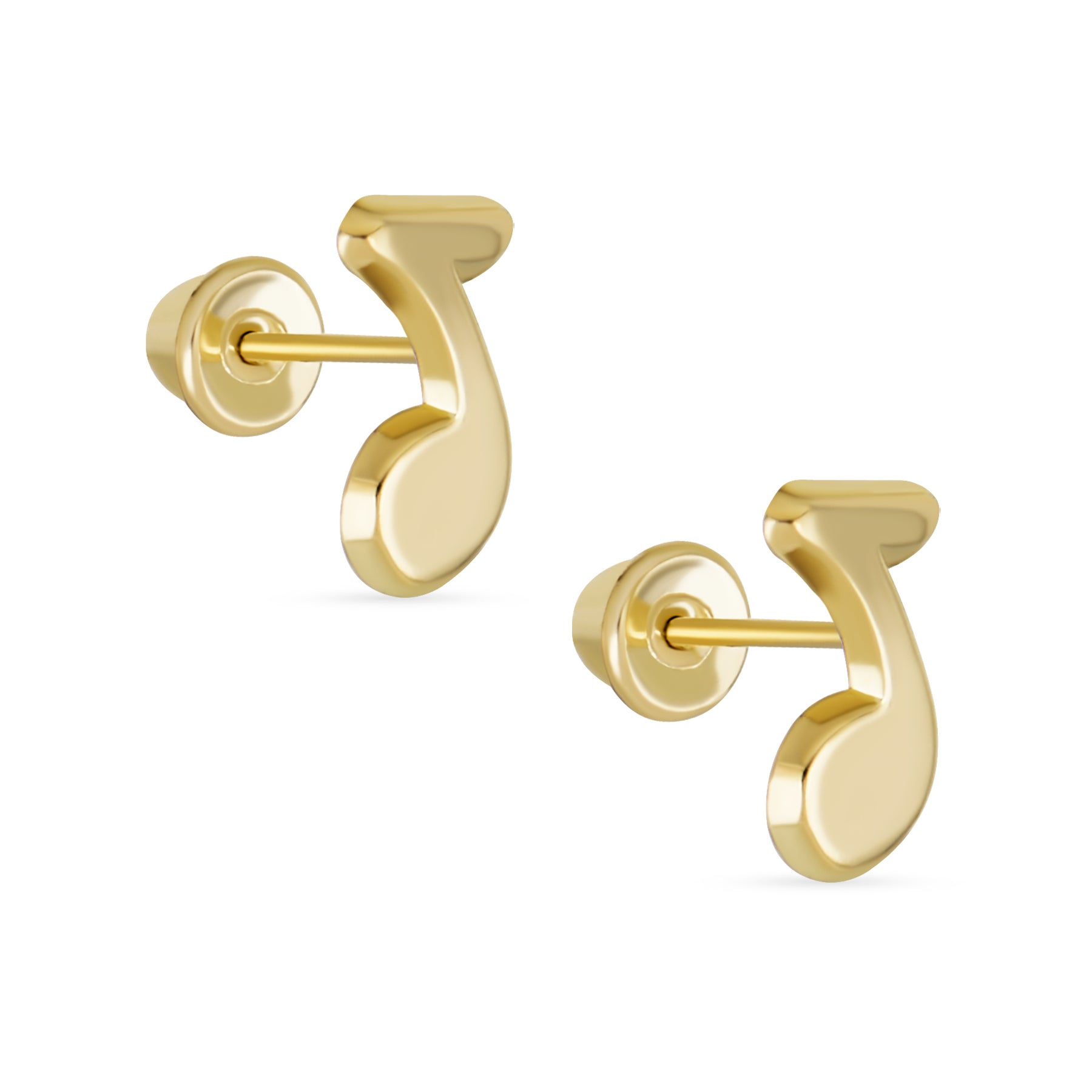 Tiny 14K Yellow Gold Entertainer Music Notes Stud Earrings For Musician Teacher Student Screw Back