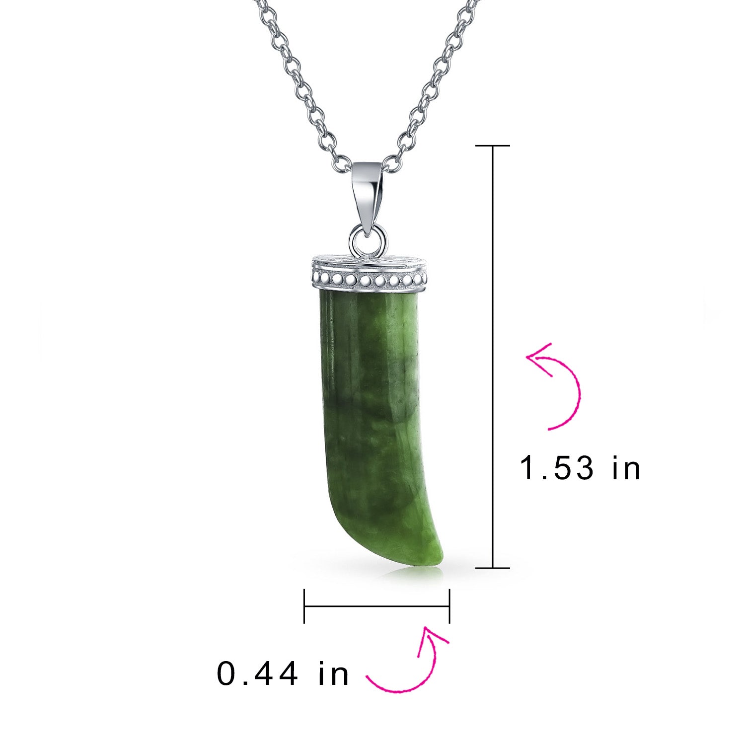Italian Horn Pendant & Green Jade Hoop Earrings Jewelry Set Sterling Silver