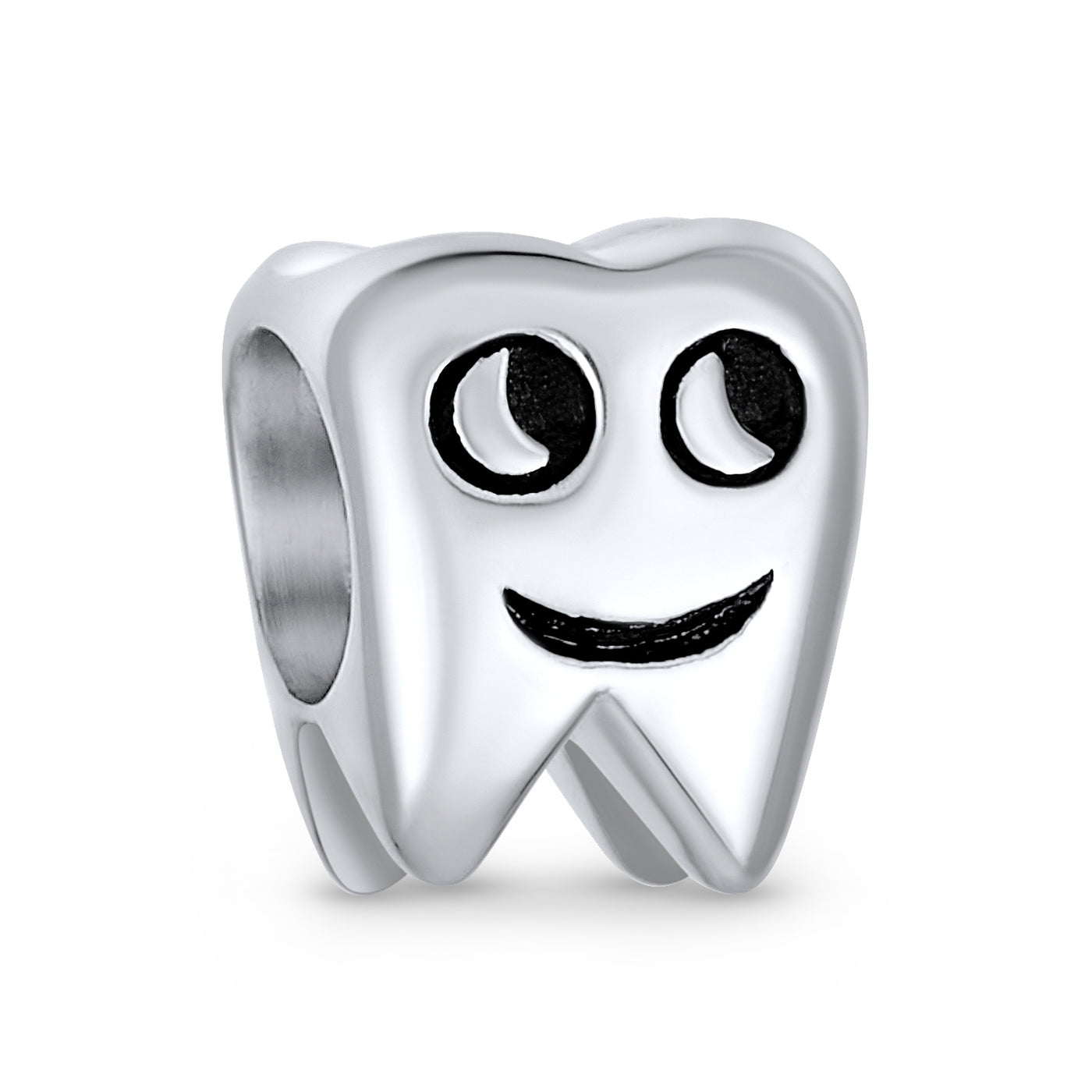 Set of 2 Smiling Tooth and Fairy Dentist Charm Bead Oxidized Sterling Silver
