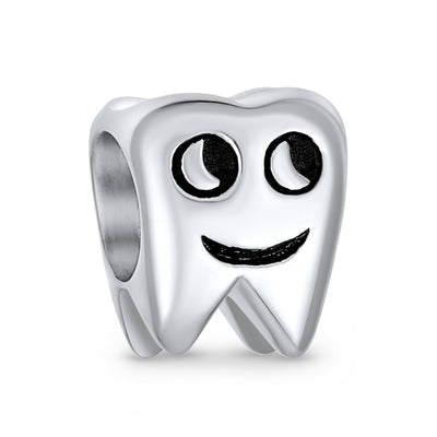 Set of 2 Smiling Tooth and Fairy Dentist Charm Bead Oxidized Sterling Silver