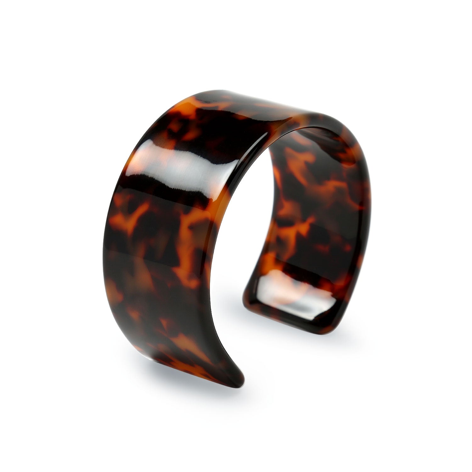 Fashion Brown Golden Acrylic Marbled Leopard Tortoise Shell Wide Cuff Statement Bangle