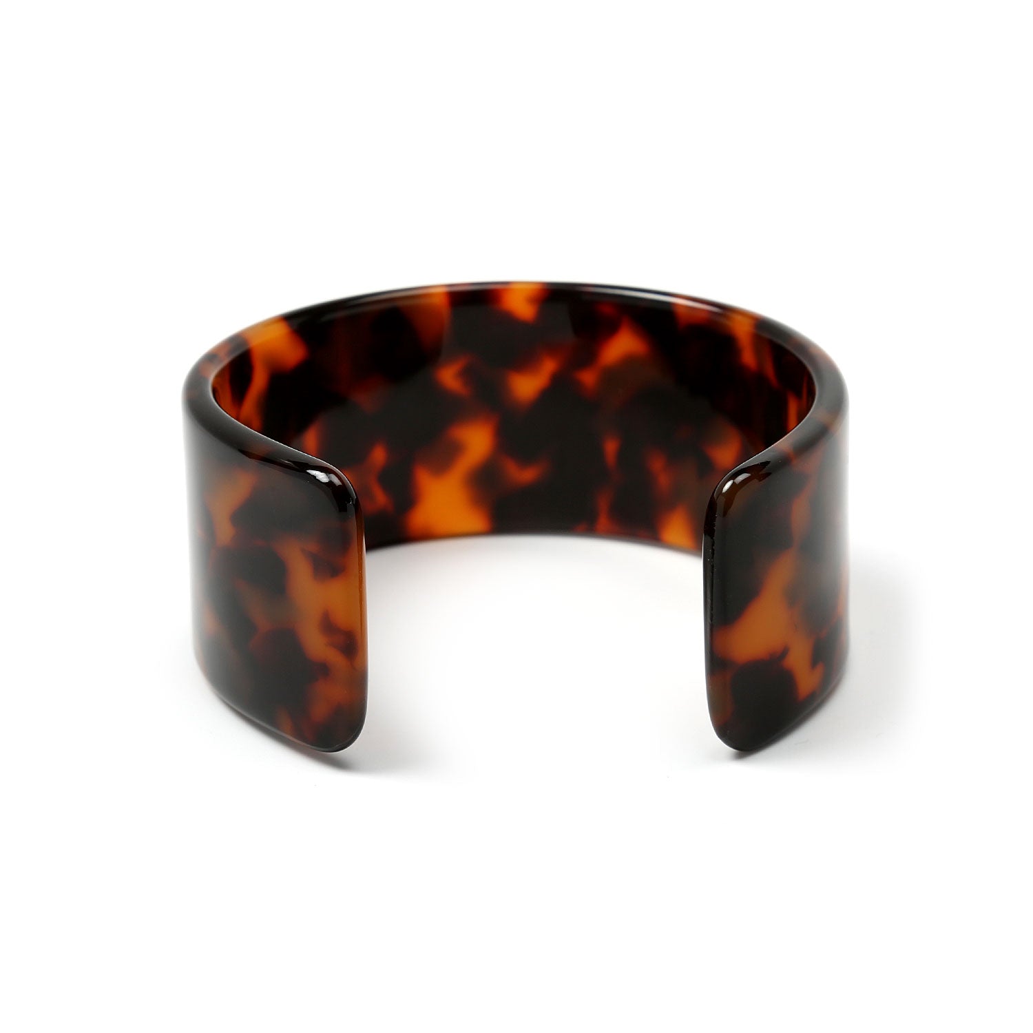 Fashion Brown Golden Acrylic Marbled Leopard Tortoise Shell Wide Cuff Statement Bangle