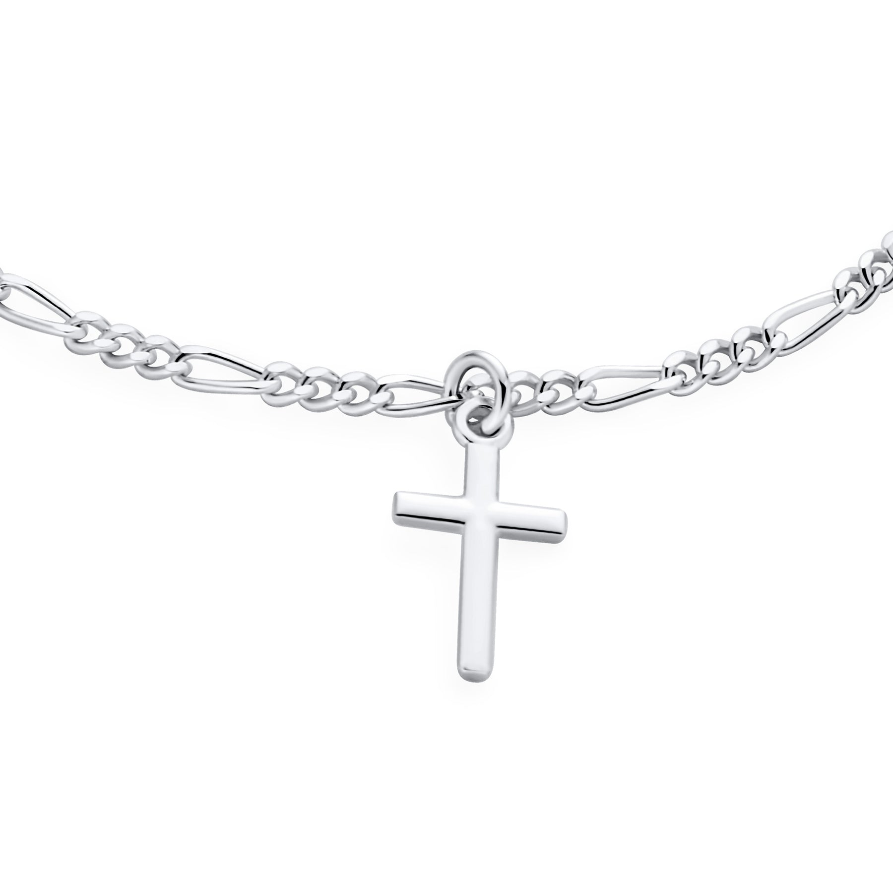 Multi Cross Charm Bracelet Sterling Silver Dainty Religious 5 Dangling Crosses Figaro Chain 7 Inch