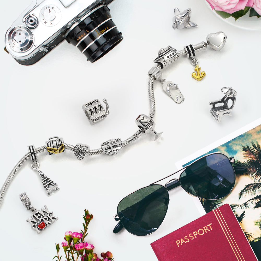 Big Apple Travel Vacation I Love New York Dangle Charm Bead .925 Sterling Silver For Bracelet