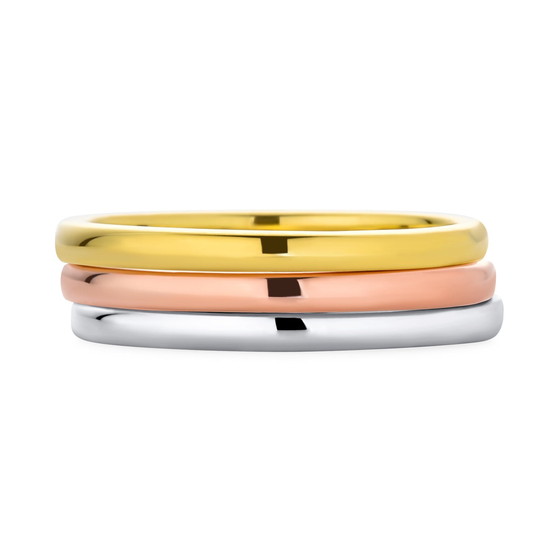 Tri Color Silver Ring: Stacking Couples Wedding Band Set 14K Gold Plated Silver