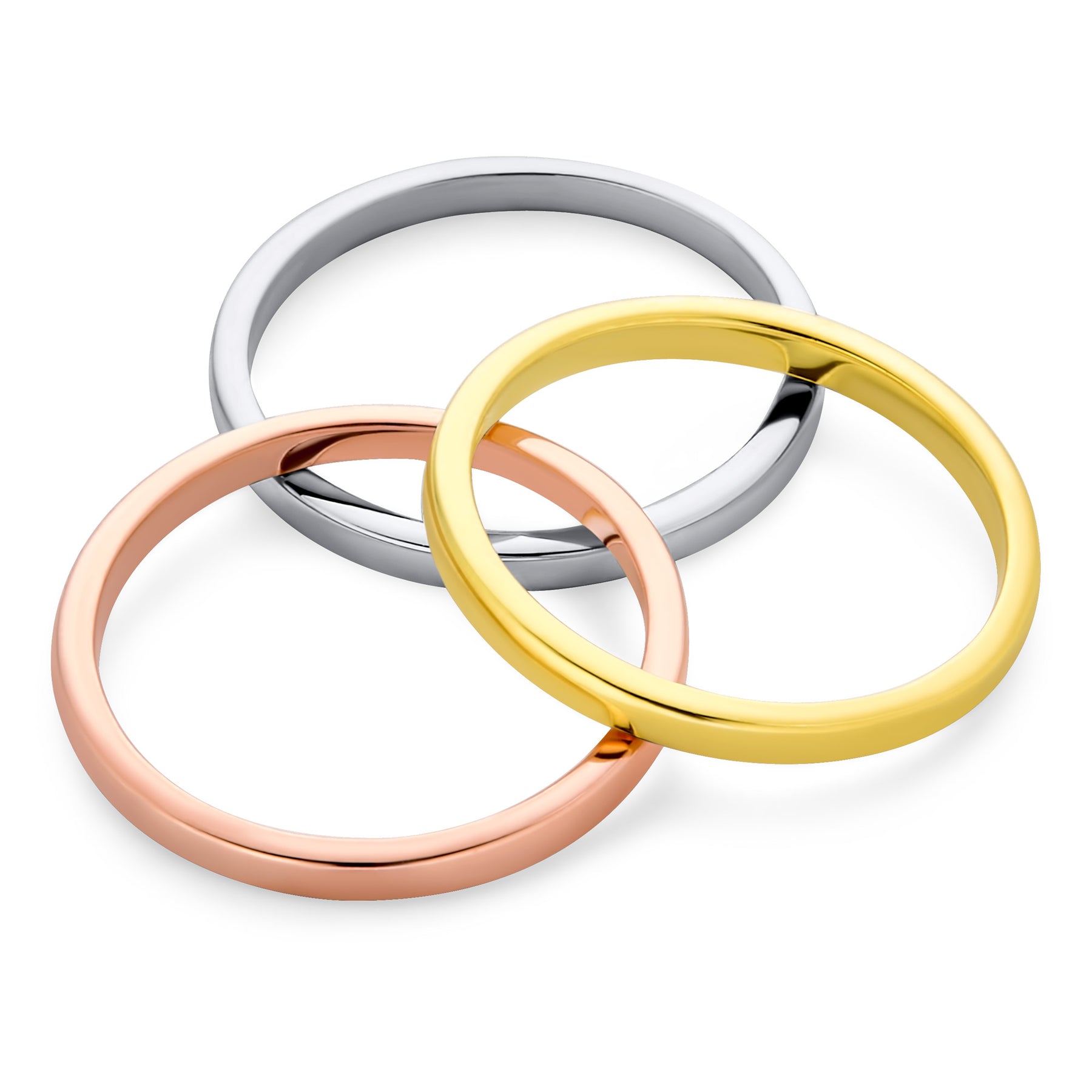 Tri Color Silver Ring: Stacking Couples Wedding Band Set 14K Gold Plated Silver