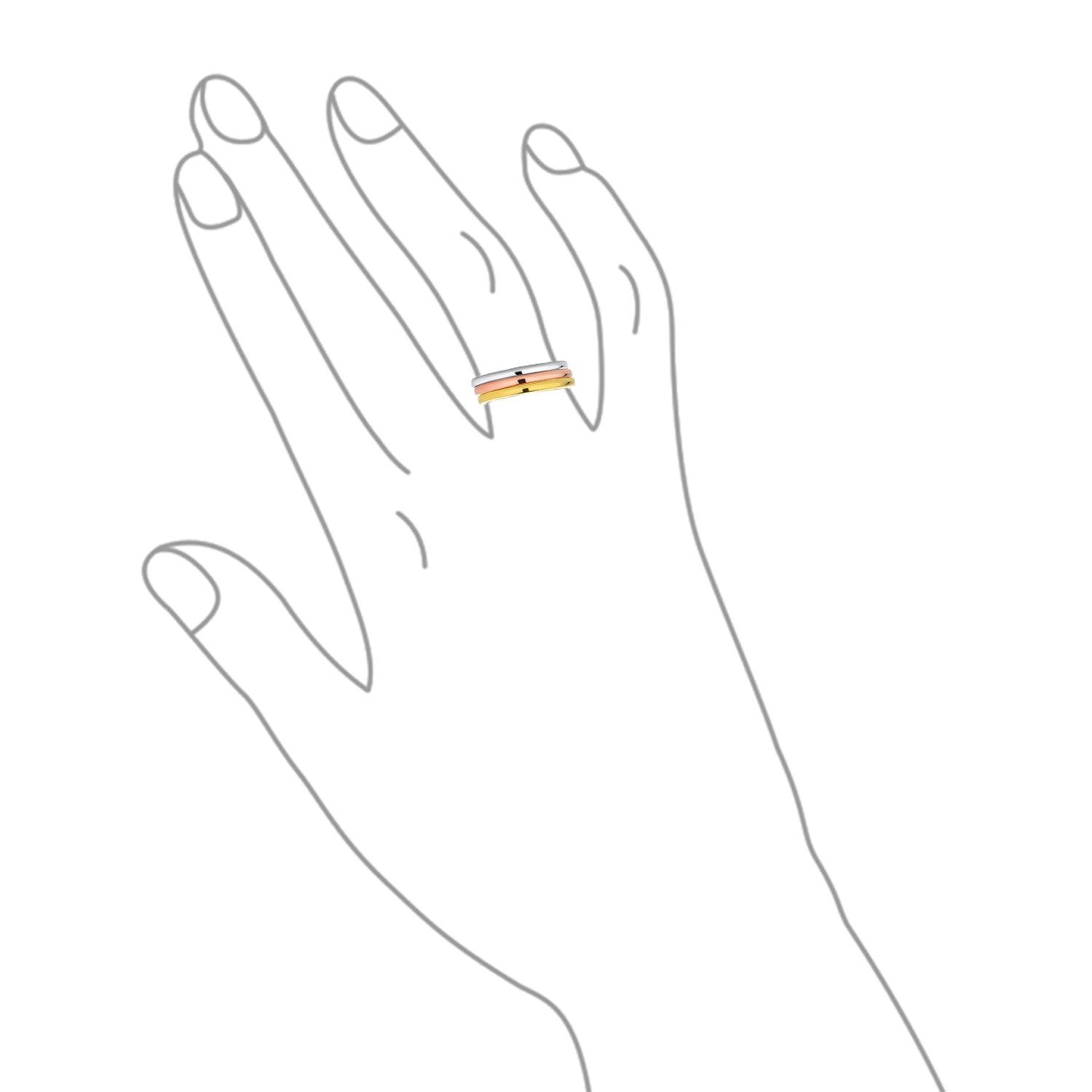 Tri Color Silver Ring: Stacking Couples Wedding Band Set 14K Gold Plated Silver