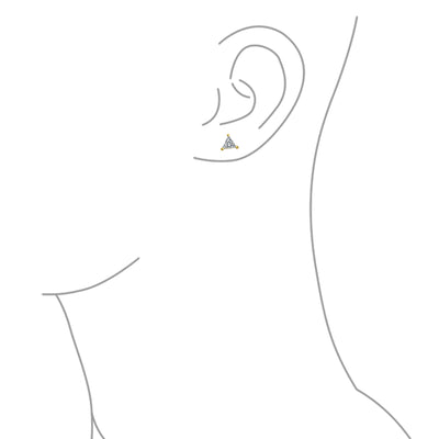Set of 2 Triangle Clear Cubic Zirconia Stud Earrings Gold Plated Sterling Silver