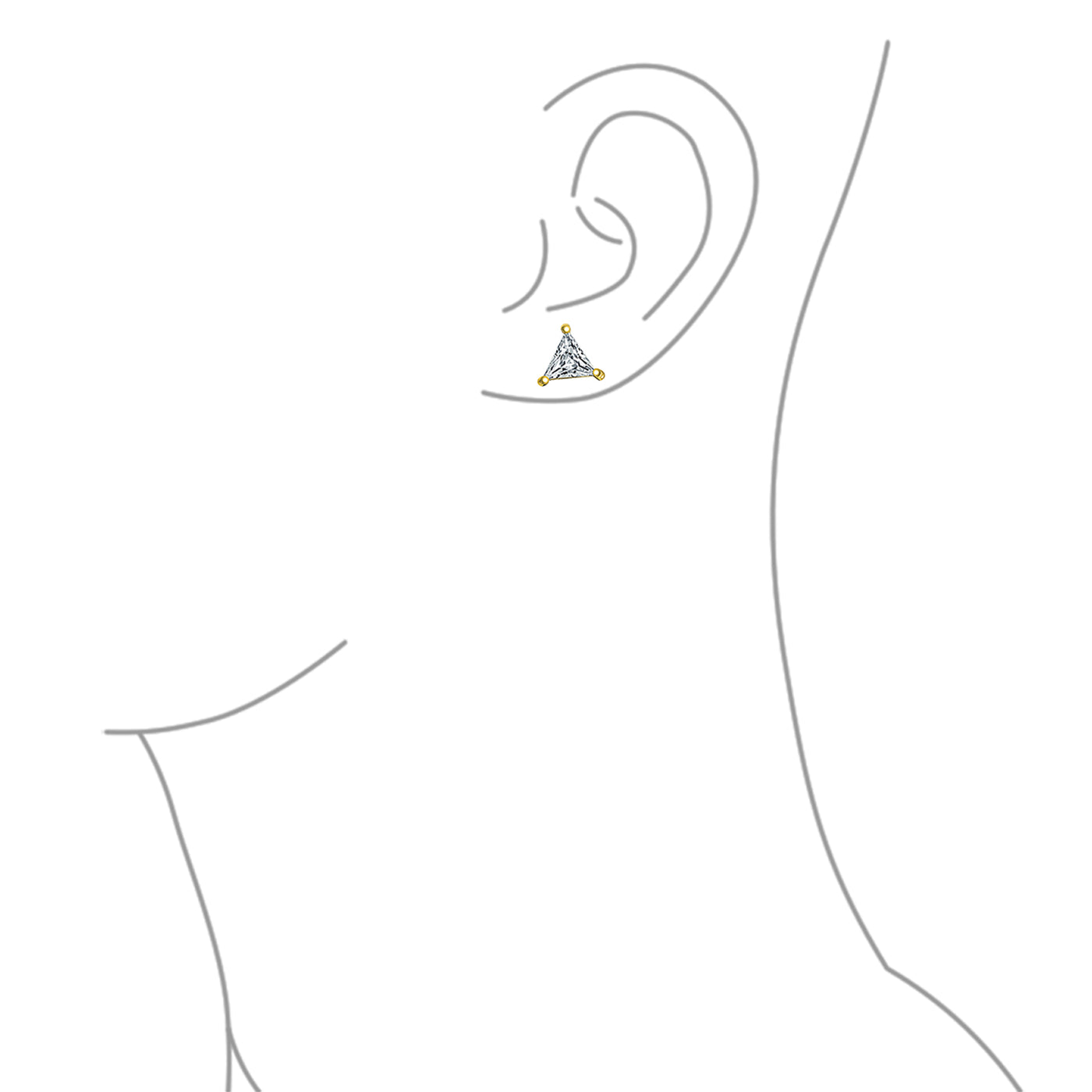 Set of 2 Triangle Clear Cubic Zirconia Stud Earrings Gold Plated Sterling Silver