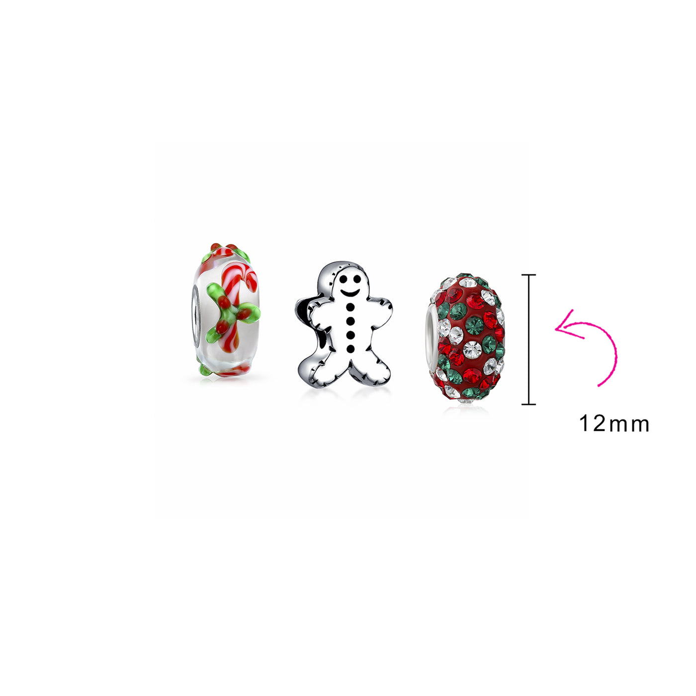 Christmas Charm Bead Set Gingerbread Candy Cane and Cookie for Bracelets