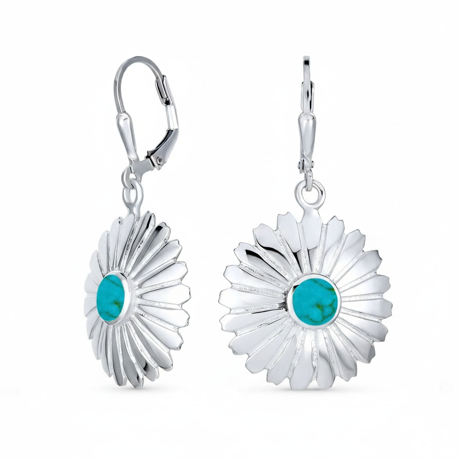 Sterling Silver Turquoise Concho Flower & Infinity Twist Teardrop Dangle Earrings (Set of 2)