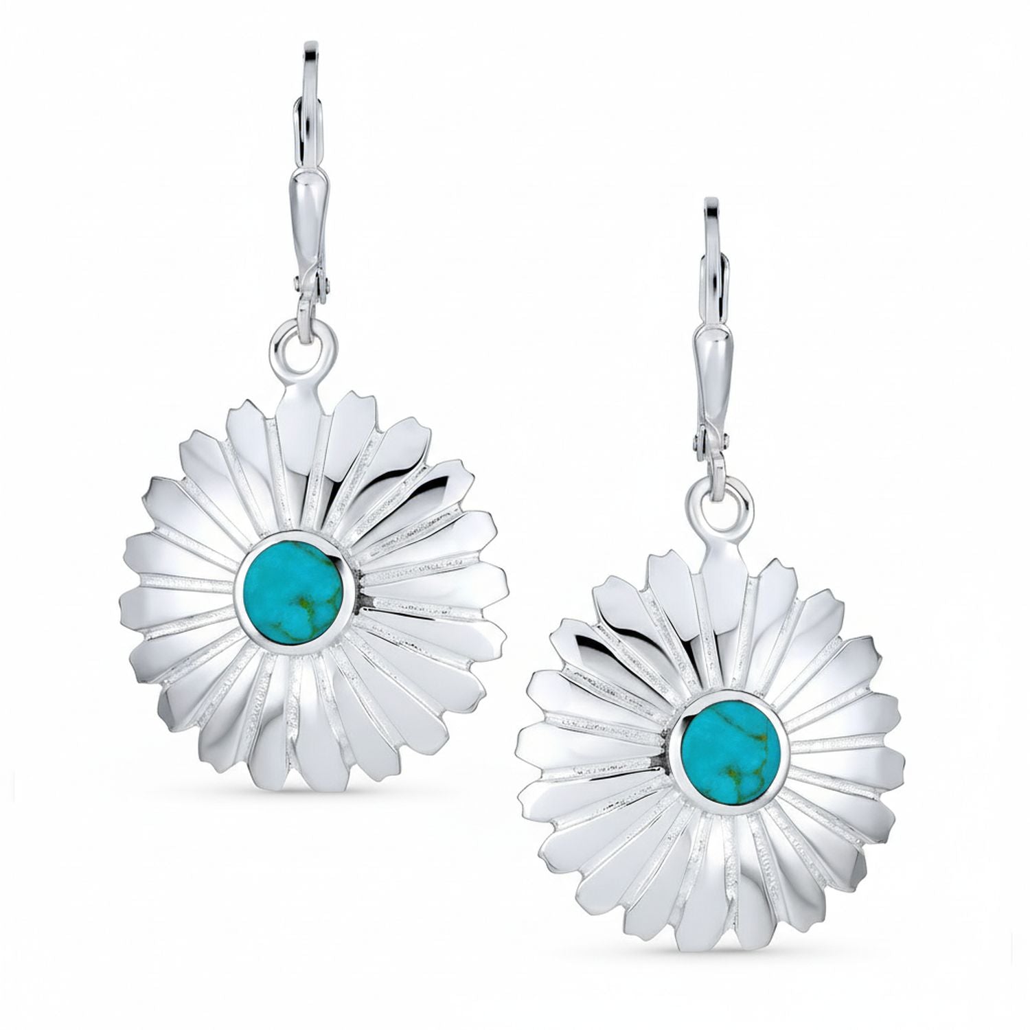 Sterling Silver Turquoise Concho Flower & Infinity Twist Teardrop Dangle Earrings (Set of 2)