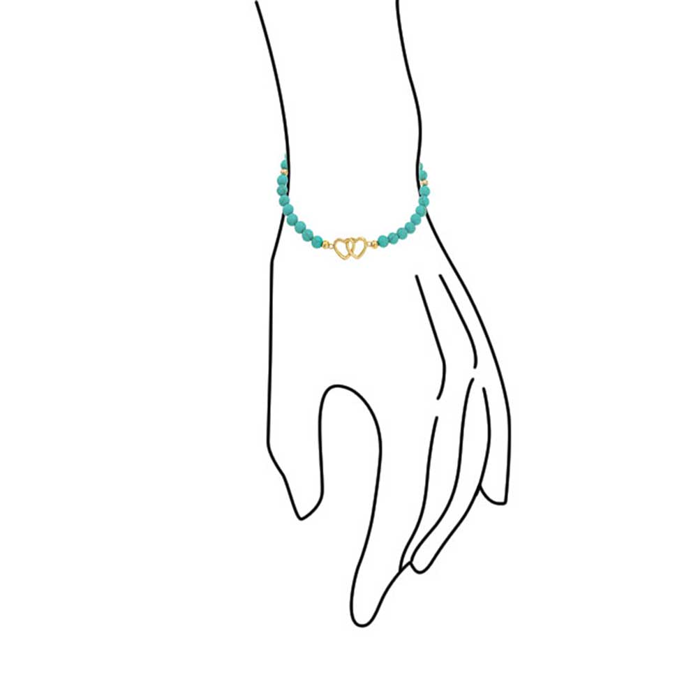 Turquoise Heart Stretch Bracelet .925 Sterling Silver Interlocking Hearts BFF Bead 14K Gold