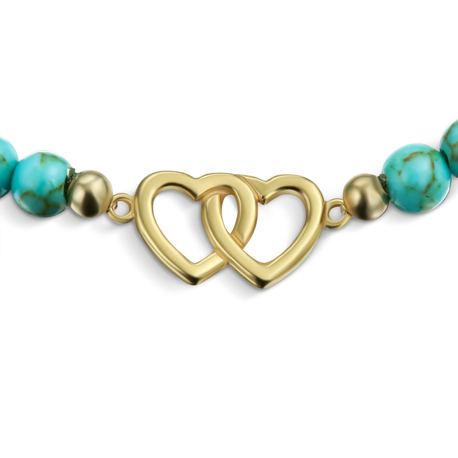 Turquoise Heart Stretch Bracelet .925 Sterling Silver Interlocking Hearts BFF Bead 14K Gold