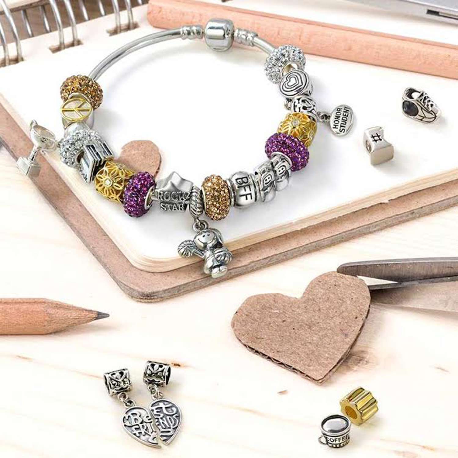 Sterling Silver Forever Words Best Friends Puzzle Two Piece Split Heart Shape Dangle Charm Bead