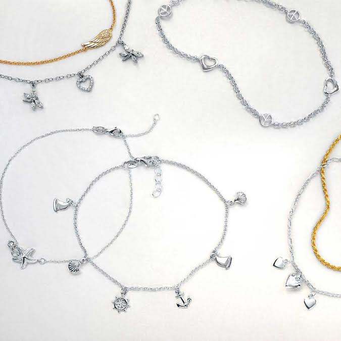 Peace Sign & Hearts Charm Anklet Ankle Bracelet .925 Sterling Silver Adjustable 9-10 Inch