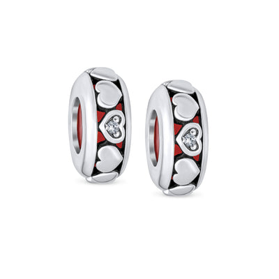Set of 2 Valentine Lovers Eternity Hearts Charm Bead Sterling Silver