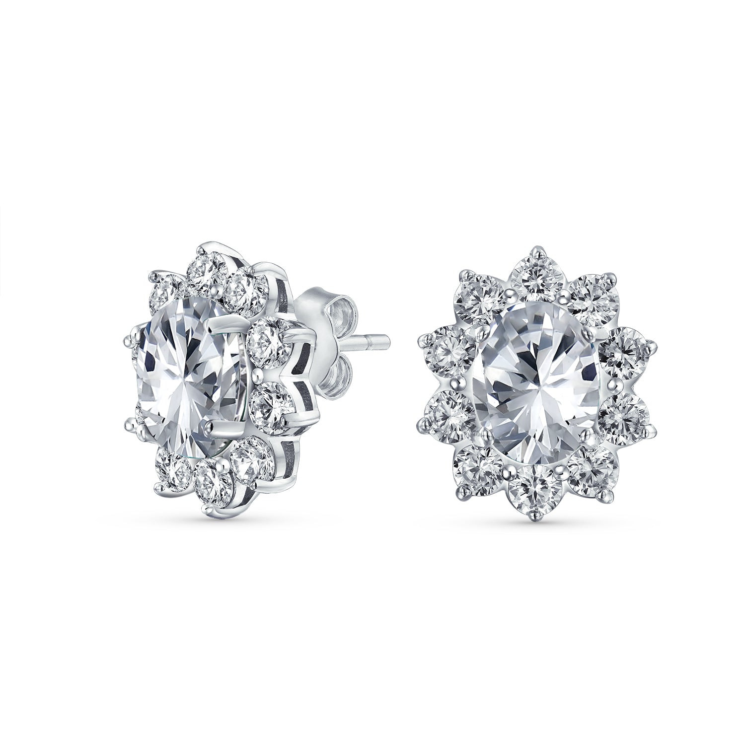Bridal Prom Oval CZ Bolo Tennis Bracelet & Halo Stud Earrings Jewelry Set