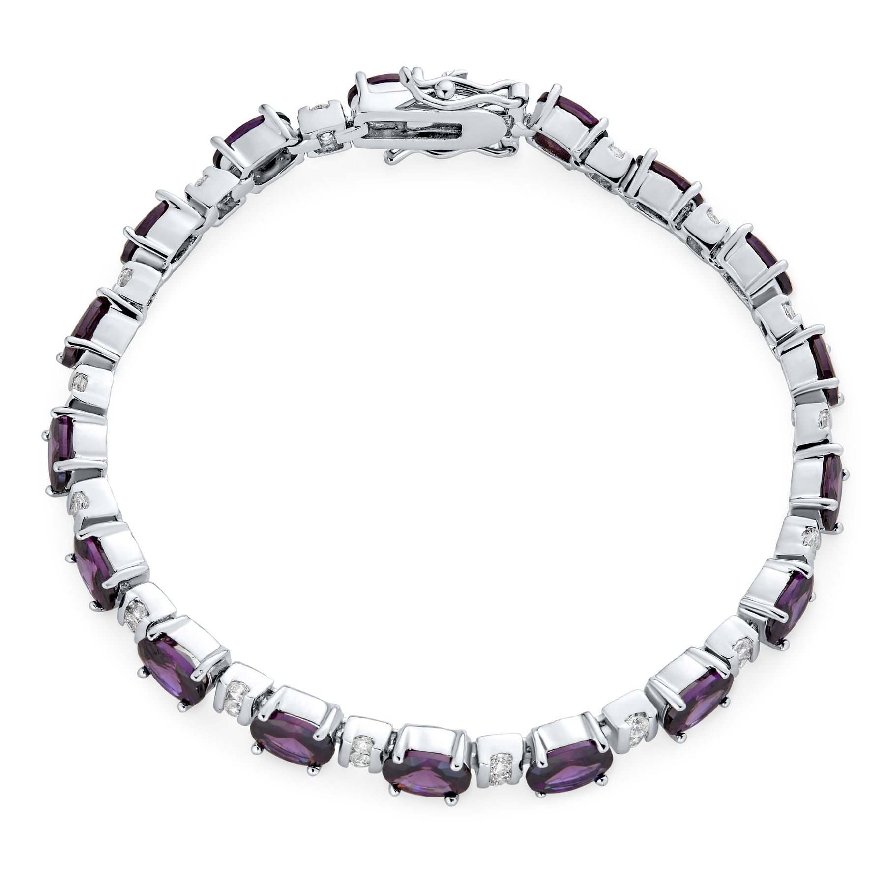 Vintage Style Alternating Oval Shape Purple CZ Cubic Zirconia Tennis Bracelet Silver Plated 7 Inch